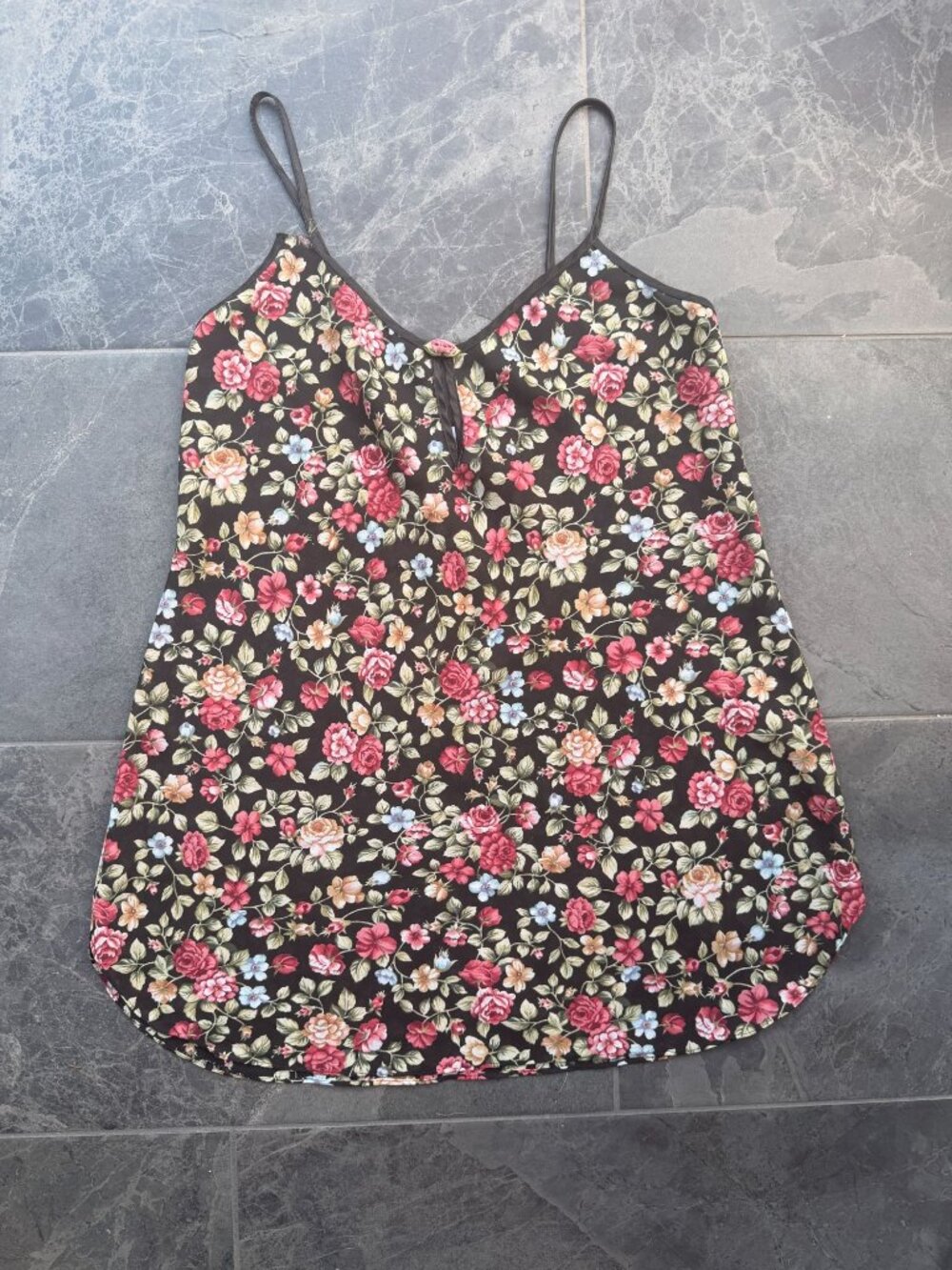 Secret Treasures slip dress nightgown small (damage) black florals